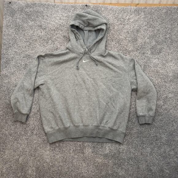 Nike Hoodie Mens Medium Gray Pullover Sweatshirt Swoosh Logo Fleece Athletic - Picture 1 of 10